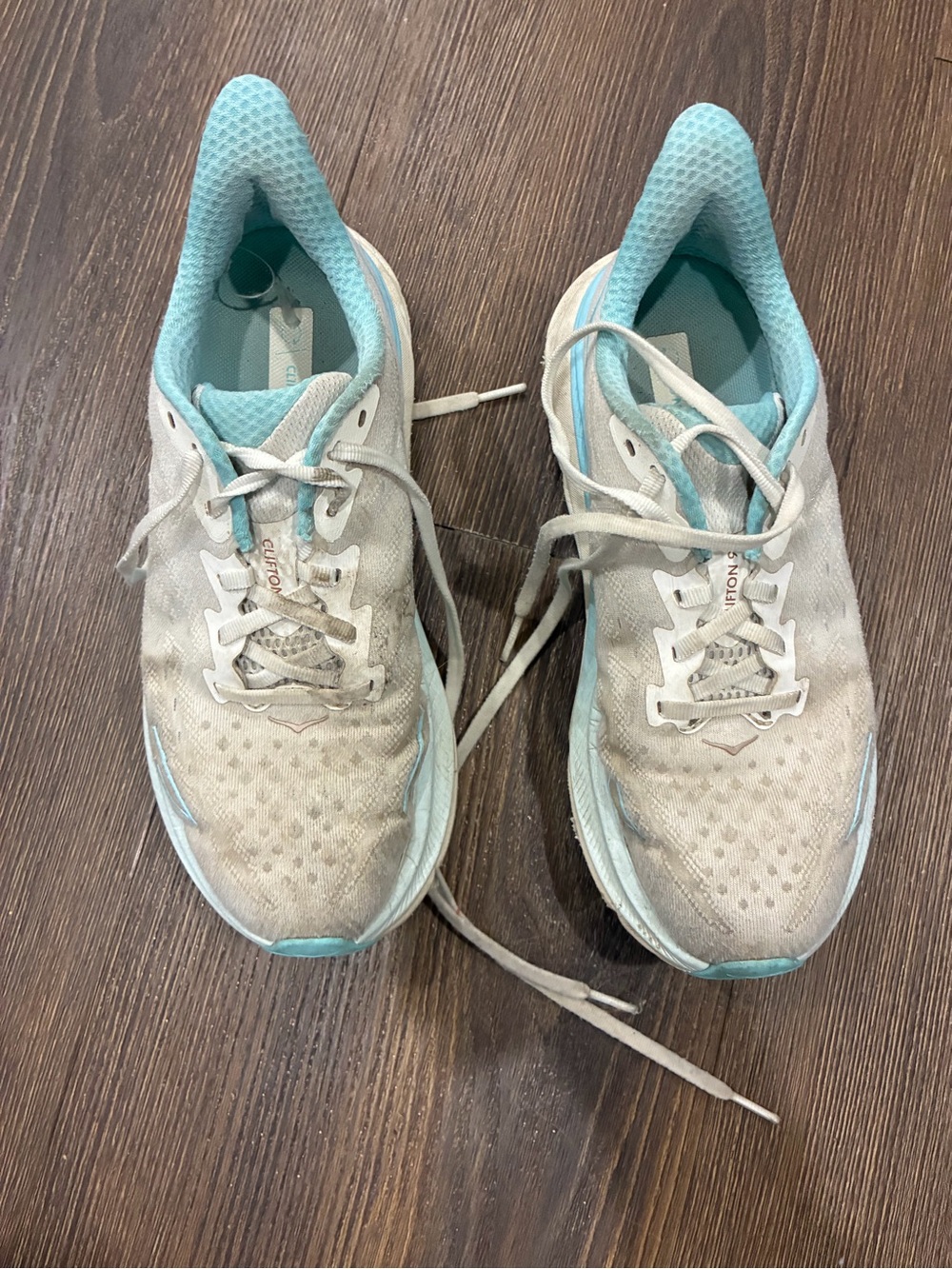 Blue and white womens hokas